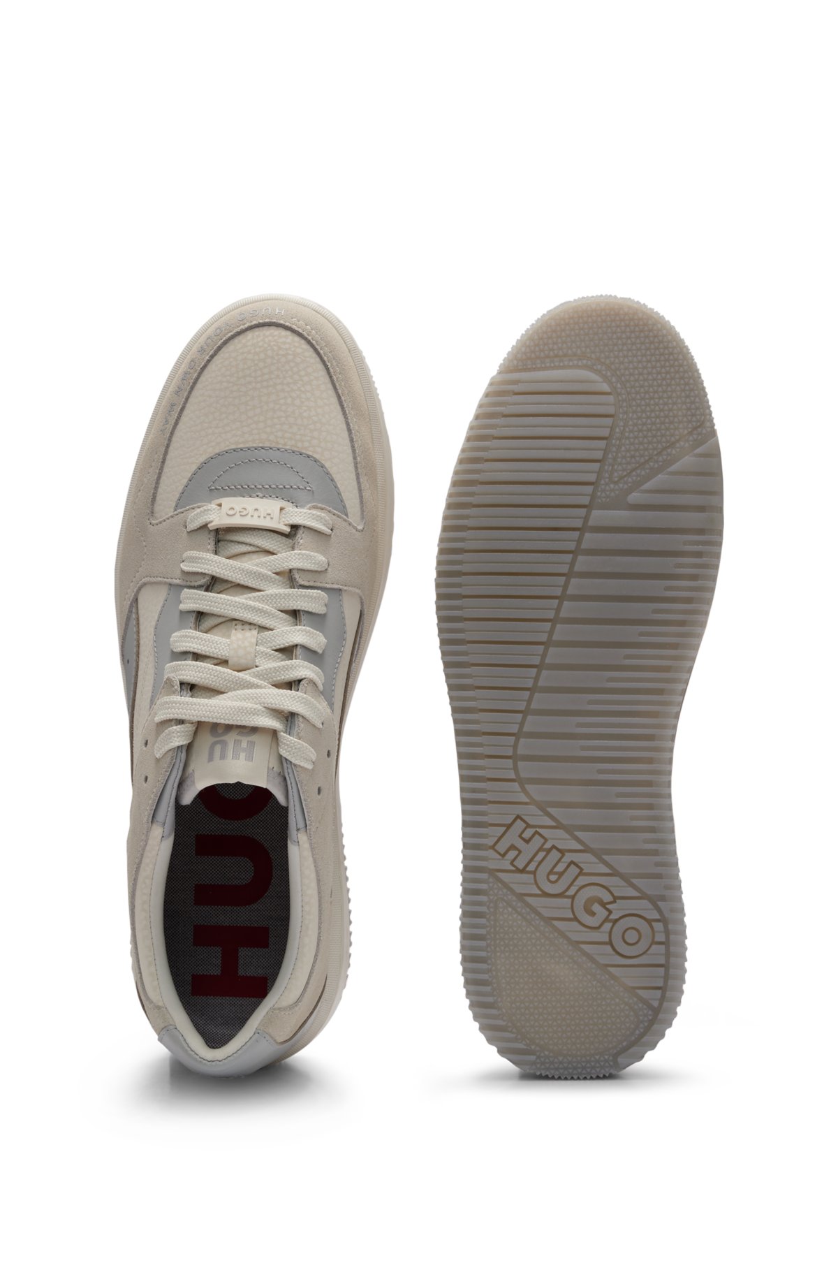 HUGO - Lace-up trainers in faux leather and suede