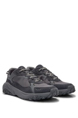 Hugo Mixed-material Trainers With Ripstop Mesh In Dark Grey