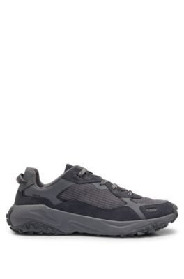 Mixed-material trainers with ripstop mesh, Dark Grey