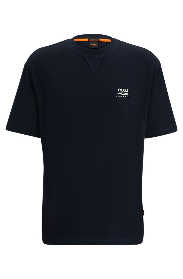 Cotton-jersey oversized-fit T-shirt with seasonal artwork, Dark Blue