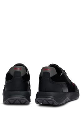 Mixed-material trainers with leather trims, Black