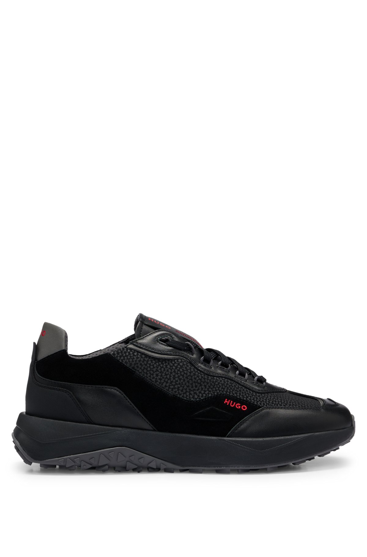 HUGO - Mixed-material trainers with leather trims - Black HUGO - Mixed-material trainers with leather trims - Black