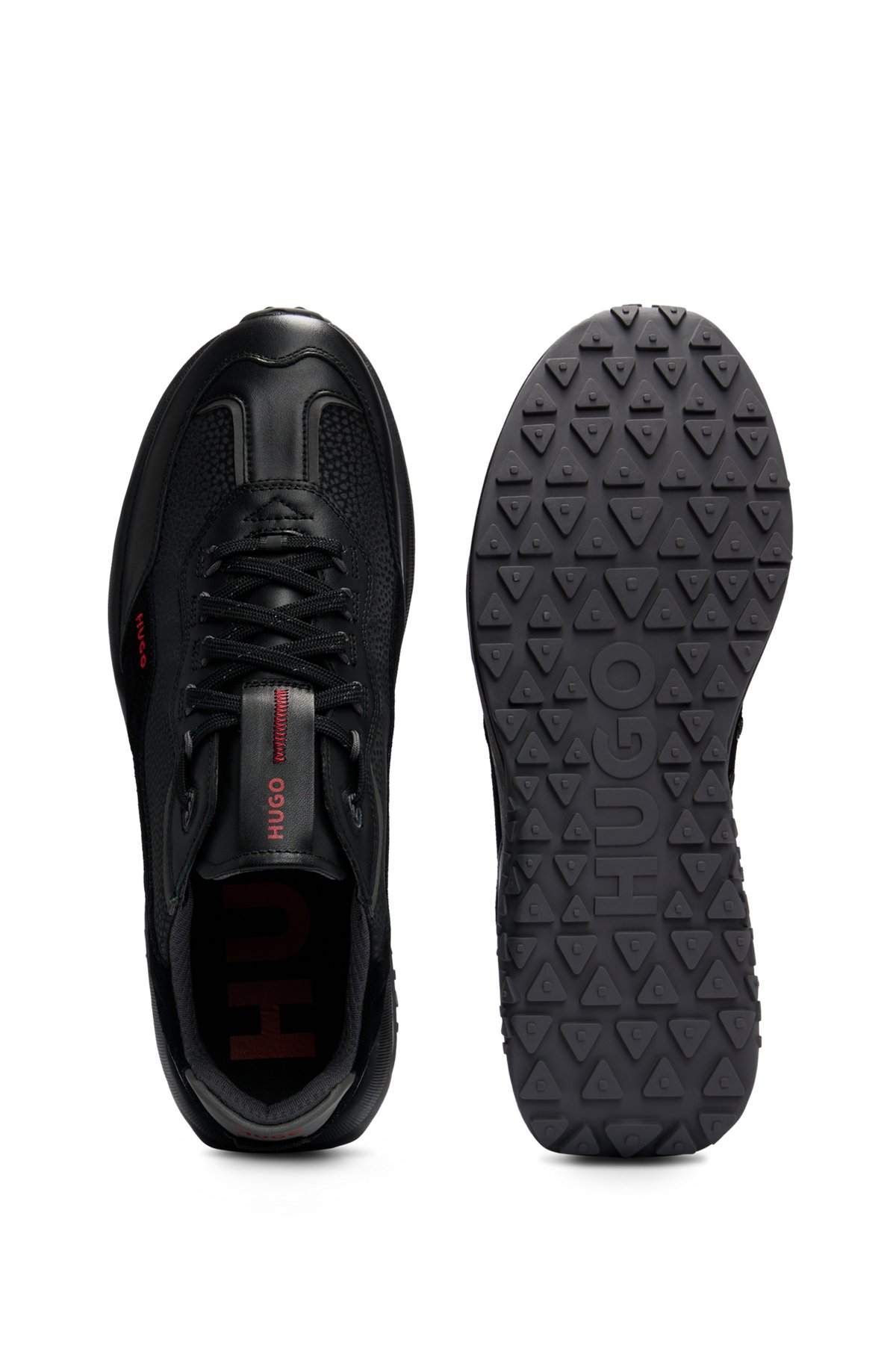 HUGO - Mixed-material trainers with leather trims - Black HUGO - Mixed-material trainers with leather trims - Black