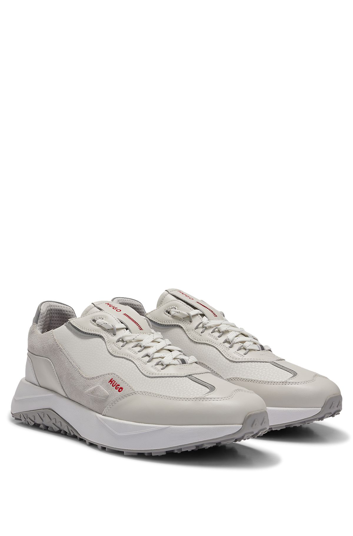 Mixed-material trainers with faux-leather trims, White
