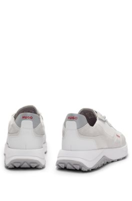 Mixed-material trainers with leather trims, White