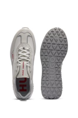 Mixed-material trainers with leather trims, White