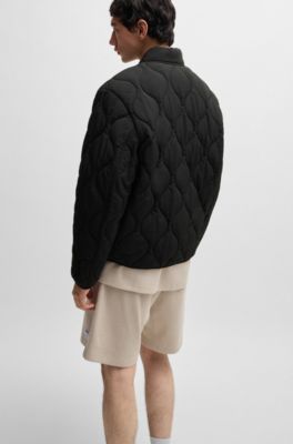 Water-repellent quilted jacket with logo badge, Black