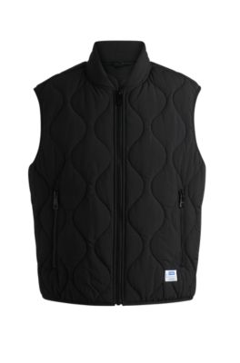 Shop Hugo Water-repellent Quilted Gilet With Logo Patch In Black