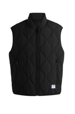 Hugo Boss Water-repellent Quilted Gilet With Logo Patch In Black