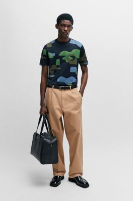 Mercerized-cotton T-shirt with seasonal pattern, Dark Blue