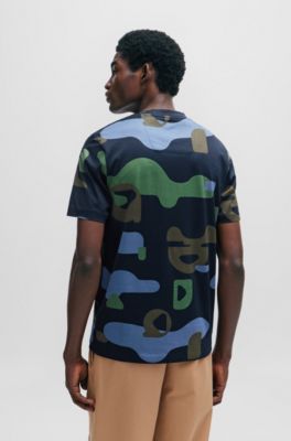 Mercerized-cotton T-shirt with seasonal pattern, Dark Blue