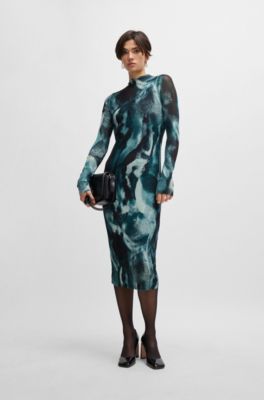 Seasonal-pattern dress in pliss&eacute; tulle, Patterned