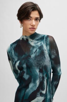 Seasonal-pattern dress in pliss&eacute; tulle, Patterned