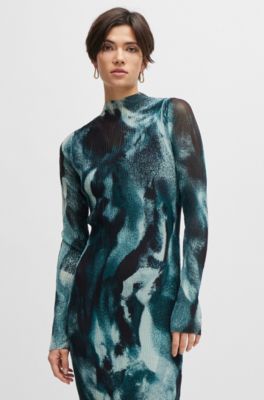 Seasonal-pattern dress in pliss&eacute; tulle, Patterned