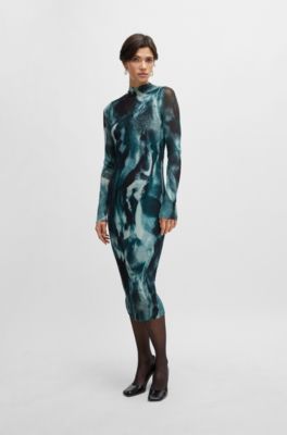 Seasonal-pattern dress in pliss&eacute; tulle, Patterned