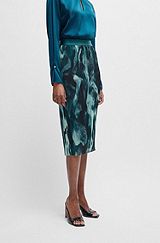 Stretch-tulle slim-fit skirt with seasonal print, Patterned