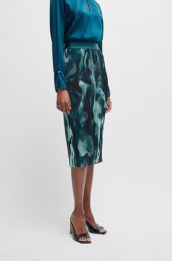 Stretch-tulle slim-fit skirt with seasonal print, Patterned