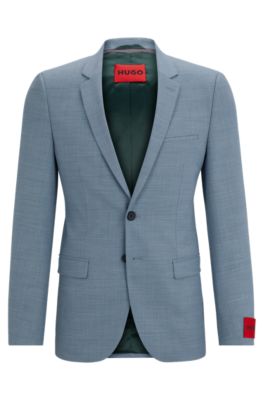 Shop Hugo Extra-slim-fit Jacket In Performance-stretch Patterned Cloth In Blue