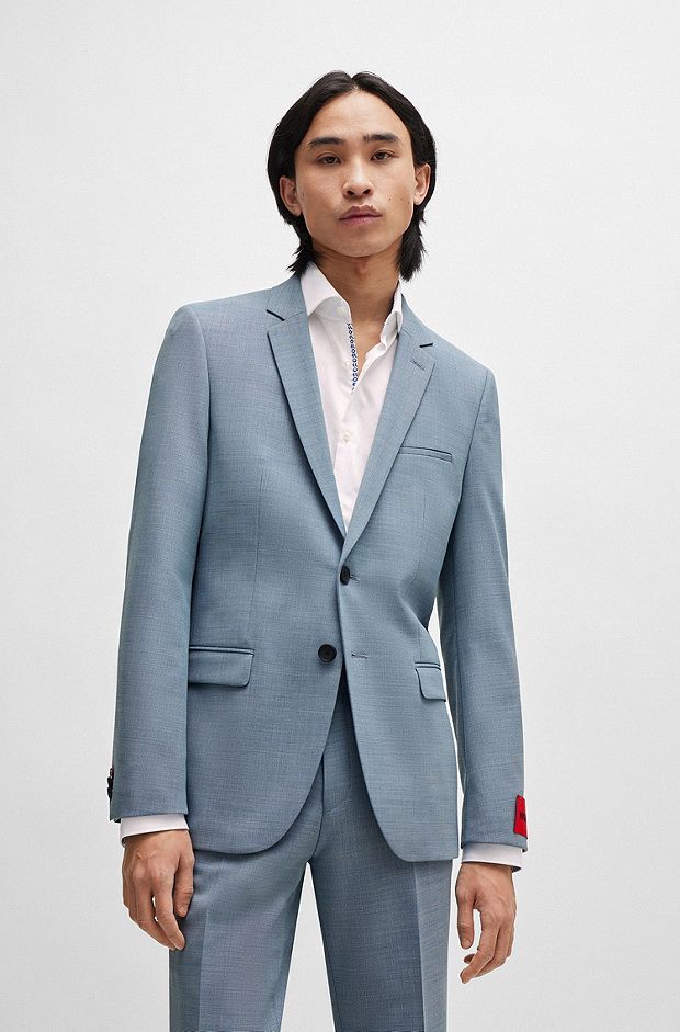 Extra-slim-fit jacket in performance-stretch patterned cloth, Blue