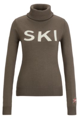 Hugo Boss Boss X Perfect Moment Slogan Sweater In Virgin Wool In Khaki