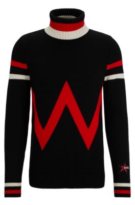 Shop Hugo Boss Boss X Perfect Moment Virgin-wool Sweater With Stripe Intarsia In Black