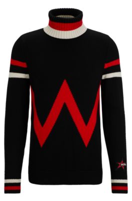 Hugo Boss Boss X Perfect Moment Virgin-wool Sweater With Stripe Intarsia In Black