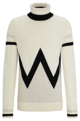 Shop Hugo Boss Boss X Perfect Moment Virgin-wool Sweater With Stripe Intarsia In Light Beige