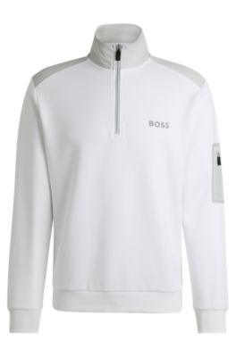 Shop Hugo Boss Zip-neck Sweatshirt With 3d-molded Logo In White