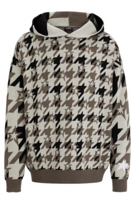 Shop Hugo Boss Boss X Perfect Moment Knitted-wool Hoodie With Houndstooth Pattern In Light Beige