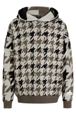 Hugo Boss Boss X Perfect Moment Knitted-wool Hoodie With Houndstooth Pattern In Light Beige