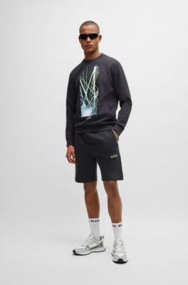 Shorts de algod&oacute;n con logo moldeado en relieve, Gris oscuro