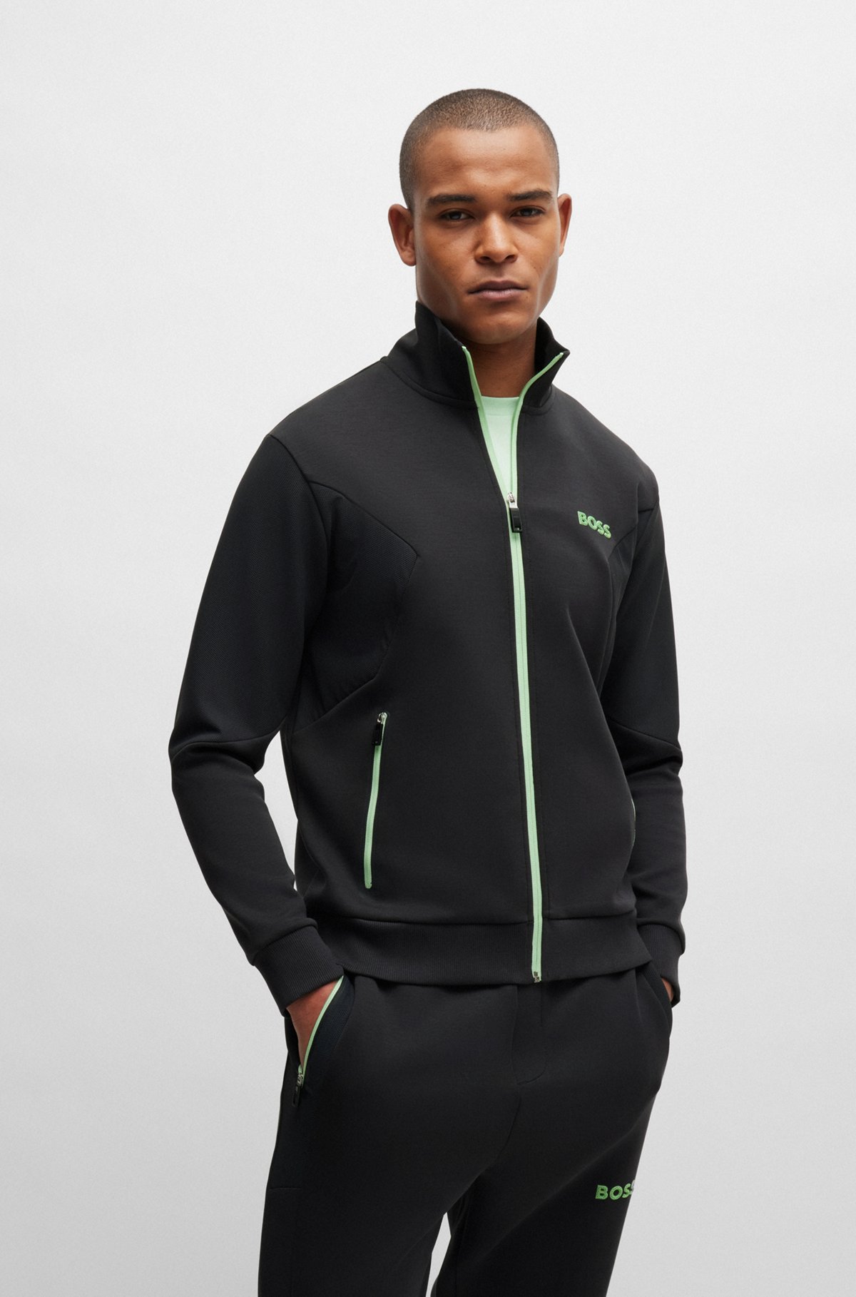BOSS - Zip-up sweatshirt with 3D-molded logo - Dark Grey BOSS - Zip-up sweatshirt with 3D-molded logo - Dark Grey