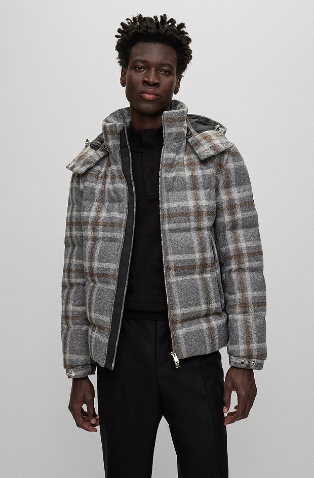 Down jacket with checked pattern, Grey