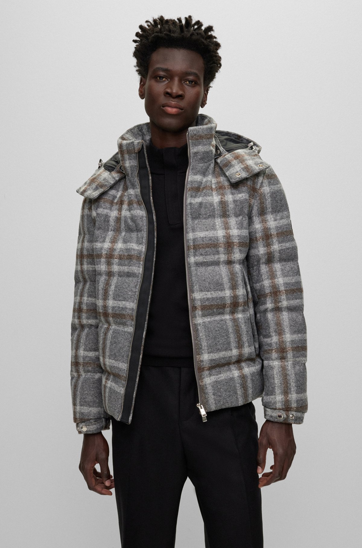 BOSS - Down jacket with checked pattern - Grey BOSS - Down jacket with checked pattern - Grey