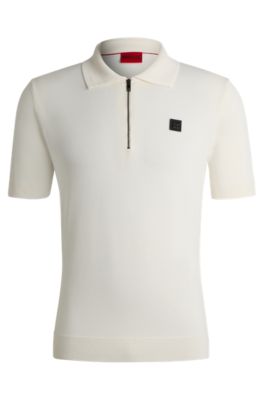 Shop Hugo Zip-neck Polo Shirt With Stacked Logo In White