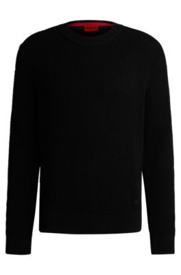 Relaxed-fit sweater with knitted structure and crew neckline, Black