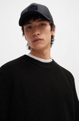 Relaxed-fit sweater with knitted structure and crew neckline, Black