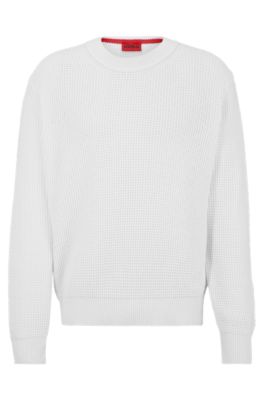Hugo Relaxed-fit Sweater With Knitted Structure And Crew Neckline In White