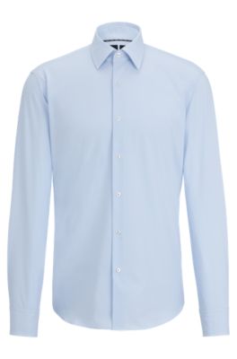 Hugo Boss Regular-fit Shirt In Structured Performance-stretch Fabric In Light Blue