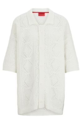 Hugo Relaxed-fit Short-sleeved Cardigan In Crochet Cotton In White