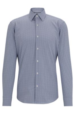 Hugo Boss Regular-fit Shirt In Checked Performance-stretch Fabric In Dark Blue