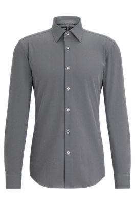 Shop Hugo Boss Slim-fit Shirt In Structured Performance-stretch Fabric In Black