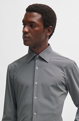 BOSS - Slim-fit shirt in structured performance-stretch fabric