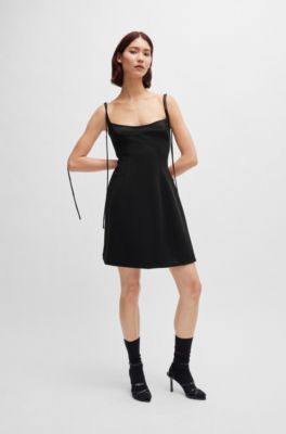 Mini dress with spaghetti straps and branded zip, Black