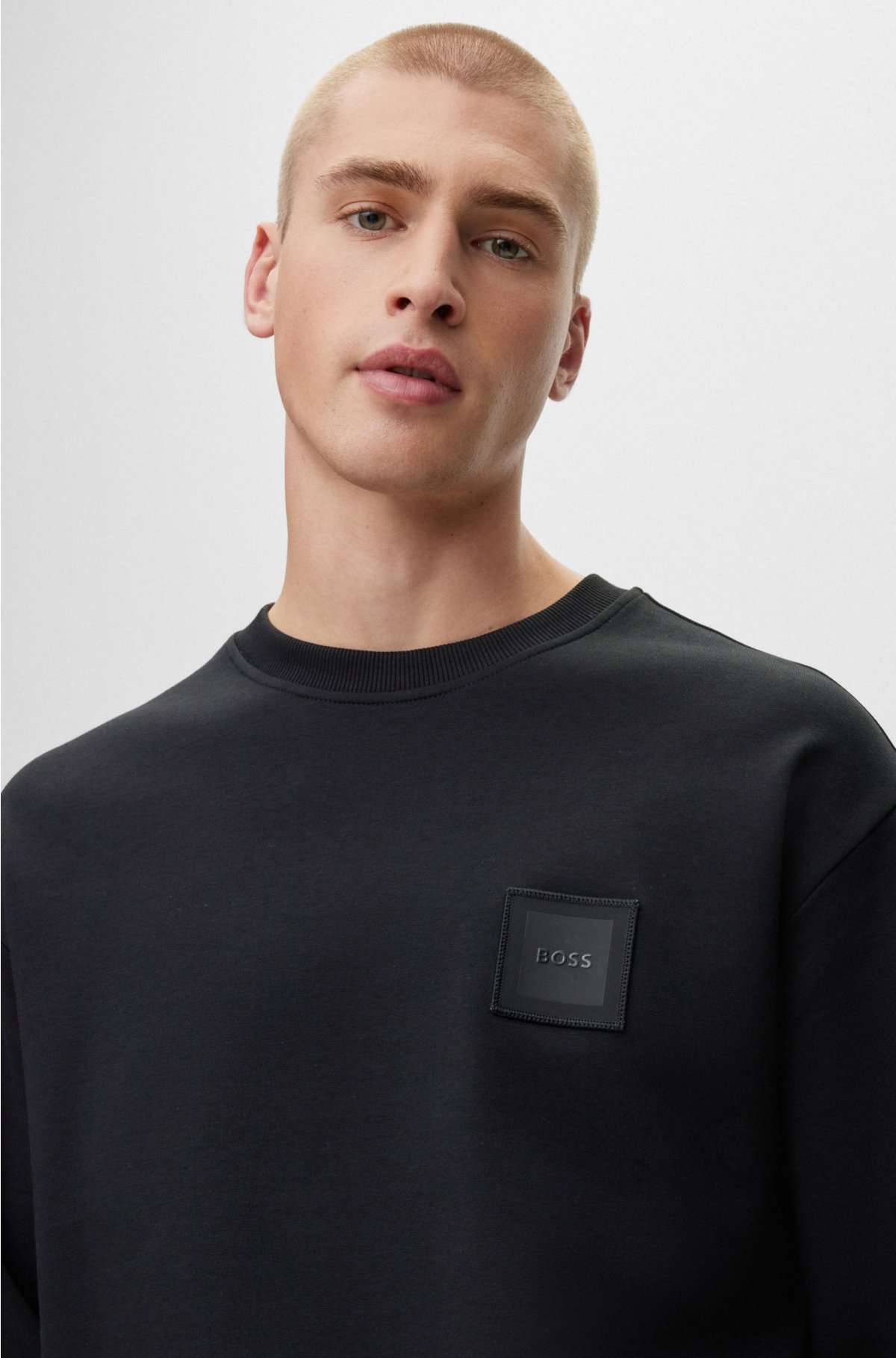 BOSS - Stretch-cotton oversize-fit sweatshirt with logo patch