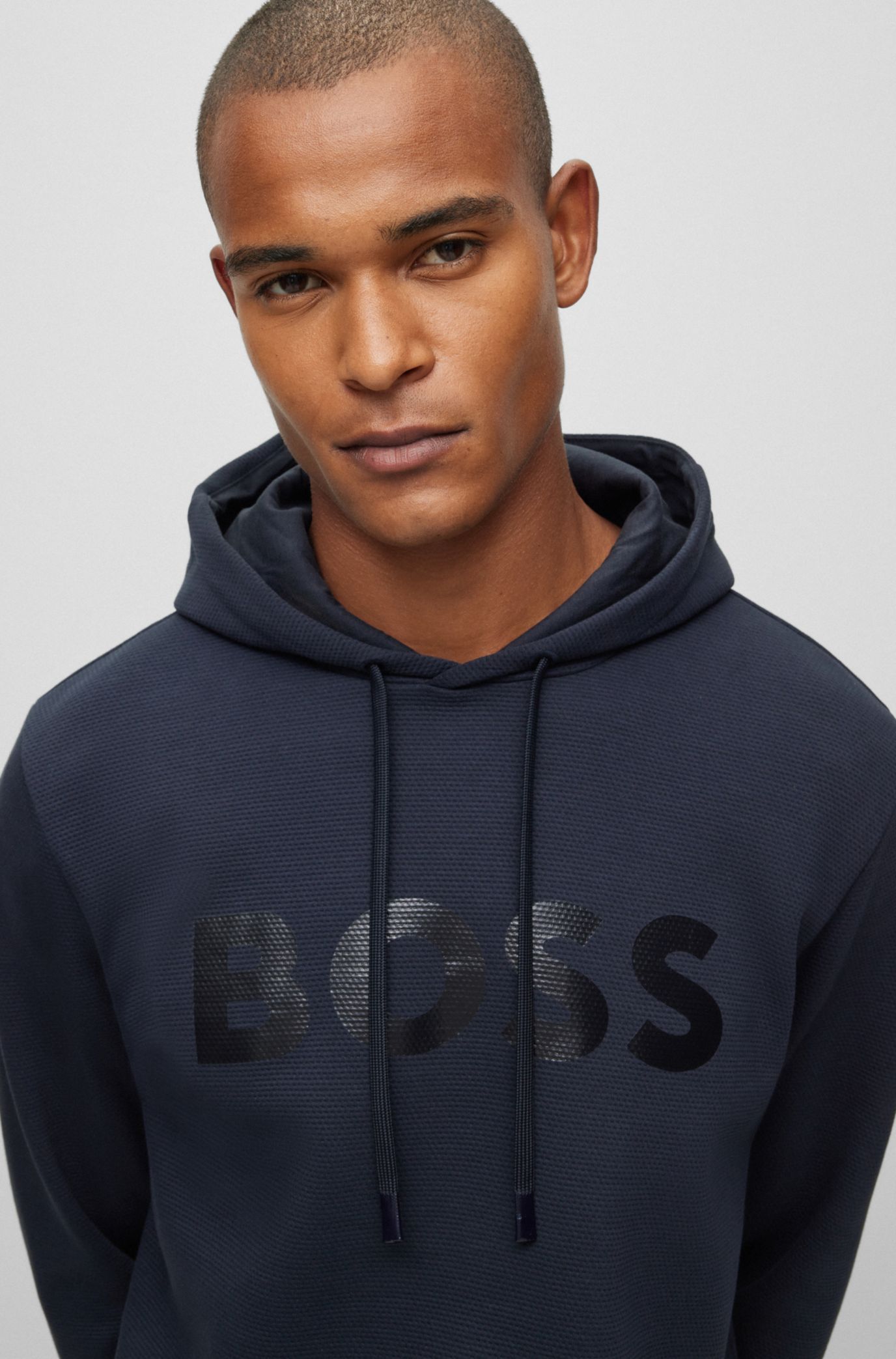 BOSS Cotton piqu relaxed fit hoodie with logo artwork