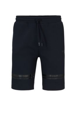 Shop Hugo Boss Relaxed-fit Cotton Shorts With Mirror-effect Stripes In Dark Blue