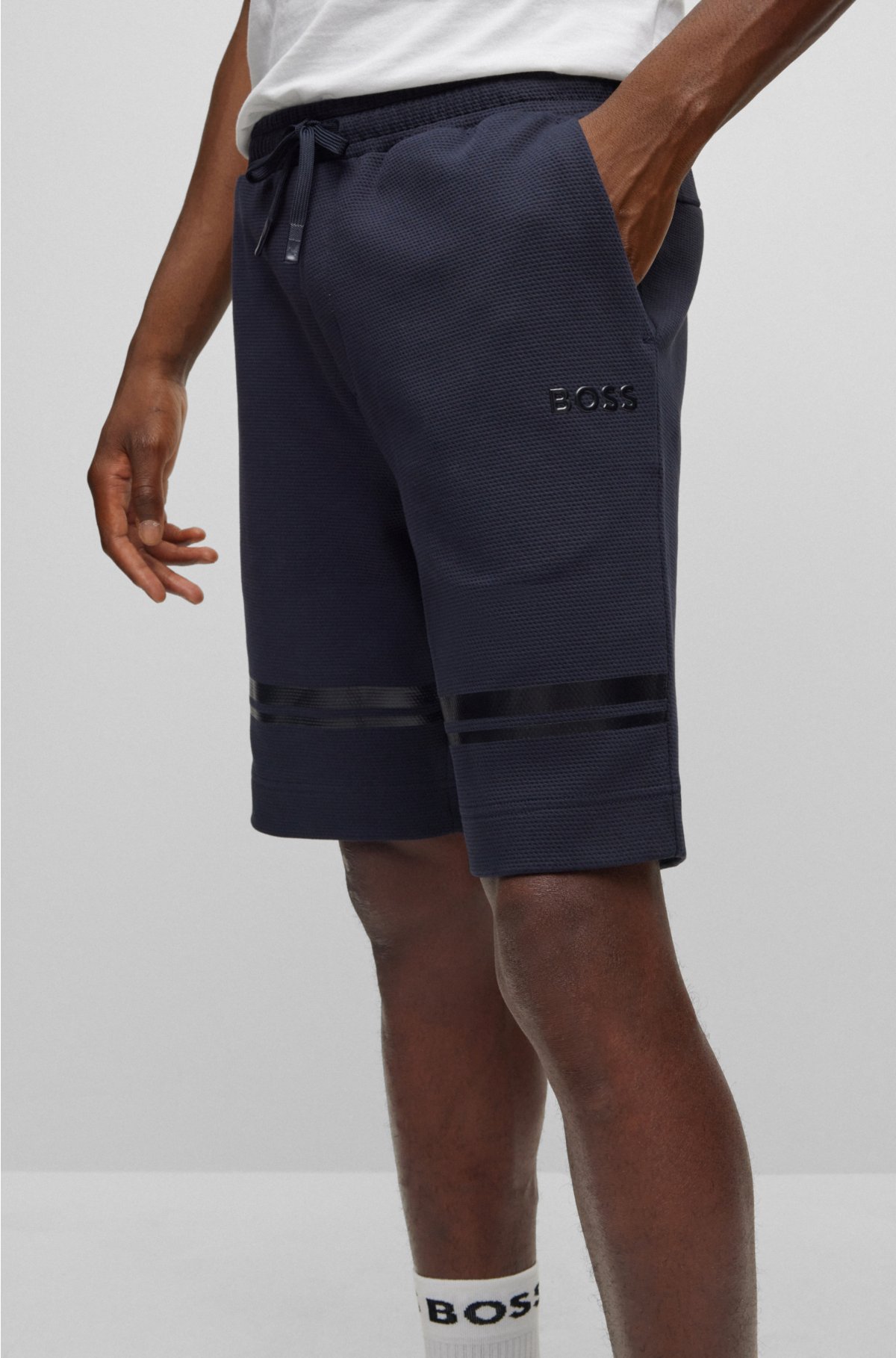 Relaxed Fit Cotton Jogger Shorts - Black - Men