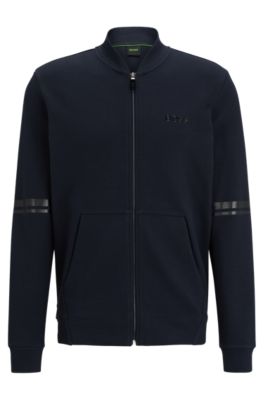 Shop Hugo Boss Relaxed-fit Zip-up Sweatshirt With Mirror-effect Stripes In Dark Blue