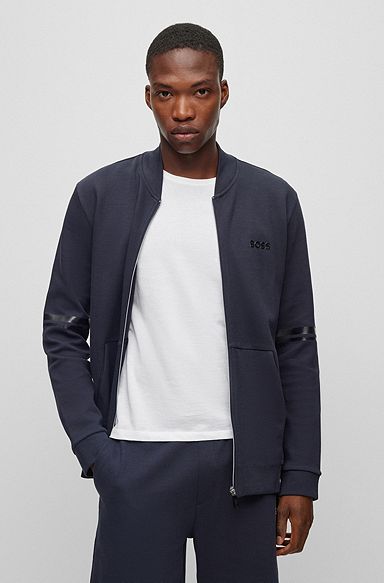 Relaxed-fit zip-up sweatshirt with mirror-effect stripes, Dark Blue